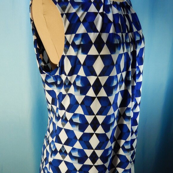 Calvin Klein Pleated Neck Blue/Black/White Sleeveless Size XLG Career Top EUC - Picture 6 of 14